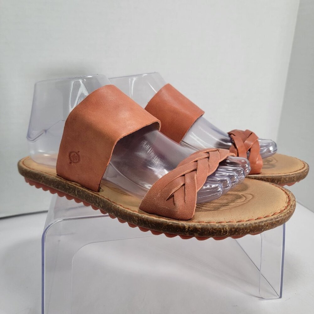 Born Womens 10 Morena Orange Papaya‎ Leather Slip on Shoes Sandals Summer Boho